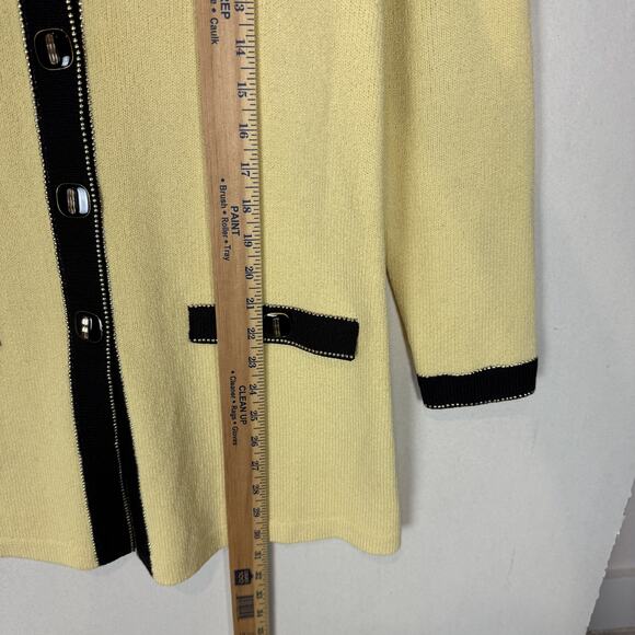 VTG JSS Knit Sweater Women M Yellow Wool Knitted Pockets Beaded Long Sleeve - Picture 11 of 15